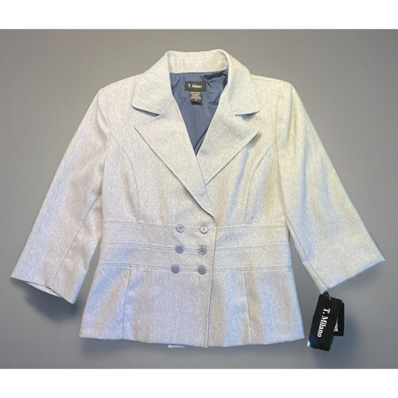 Milano Jackets & Blazers - NEW T. MILANO - WOMEN'S Sz 8 GRAY 3/4 SLEEVE BLAZER SUIT JACKET